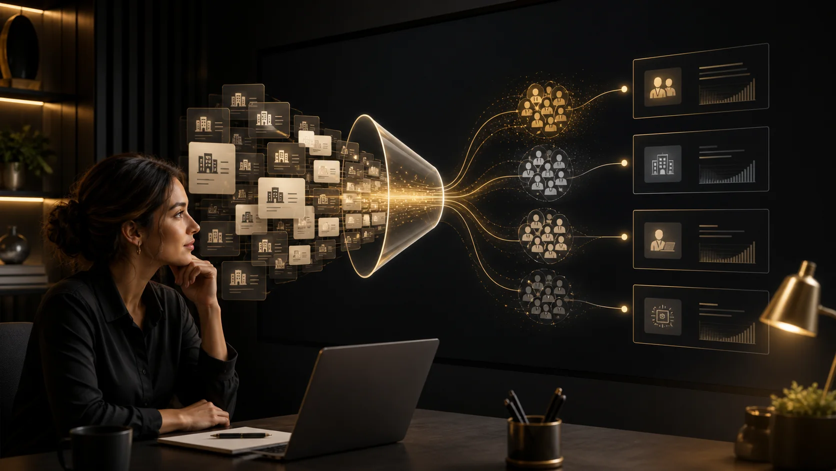 Profissional de marketing transformando uma lista de empresas em segmentos de audiência B2B
